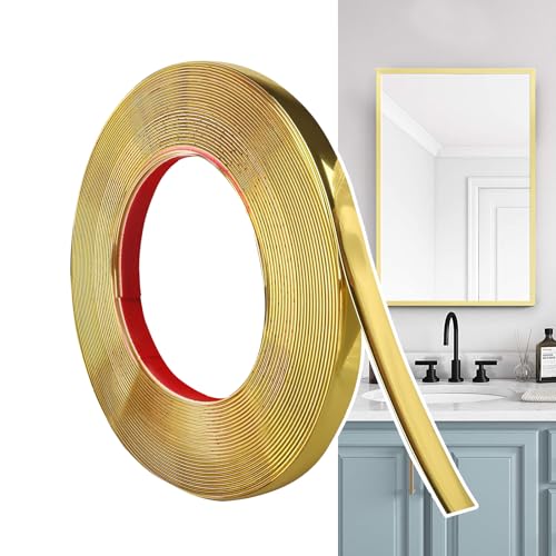 Hengrongshen Zierleisten Selbstklebend Gold Matt (12M x 1cm) abziehen und aufkleben, Flexible PVC Wandleisten, Ideal für Wand, Spiegel, Decke, Boden, Schrank, Fliesen, Kanten, DIY Zierleisten von Hengrongshen