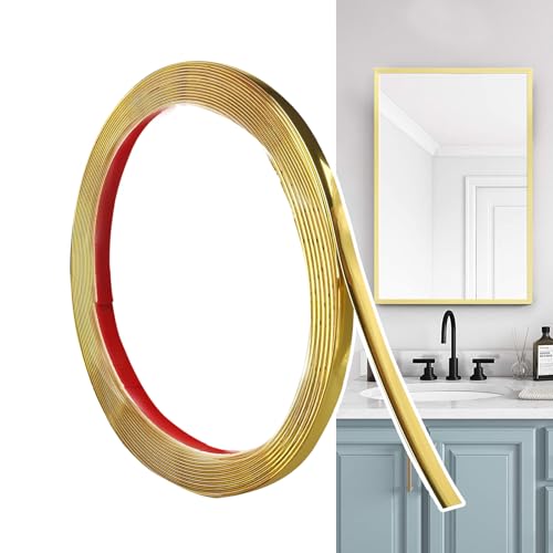 Hengrongshen Zierleisten Selbstklebend Gold Matt (6M x 0.65cm) abziehen und aufkleben, Flexible PVC Wandleisten, Ideal für Wand, Spiegel, Decke, Boden, Schrank, Fliesen, Kanten, DIY Zierleisten von Hengrongshen