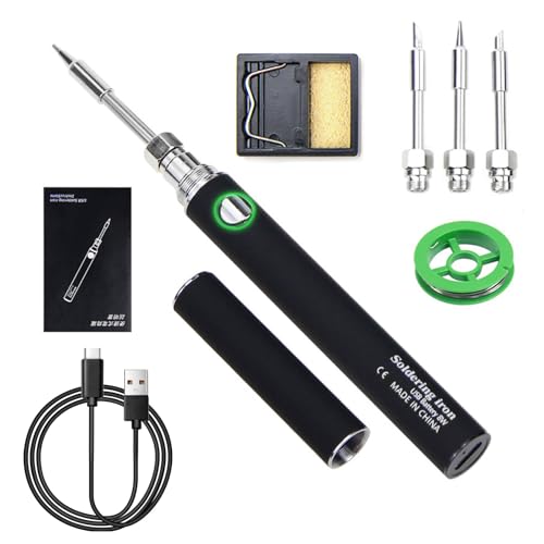 Hengrongshen Lötkolben Set Schwarz, USB Lötkolben mit 3 Lötspitzen, Tragbarer Soldering Iron, Temperatur Einstellbar 100-400°C, Drahtloses Akku Lötkolben für Reparatur des Schweißens Eisenhaltig von Hengrongshen