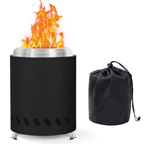 Rauchfreie Tischfeuerstelle aus Edelstahl, Pellet Feuerstelle Stabile Dreiecksstruktur, Feuerschalen mit Tasche, inkl. Alkohol-Brenner, Befeuert mit Pellets oder Holz, für Outdoor, Garten Deko von Hengrongshen