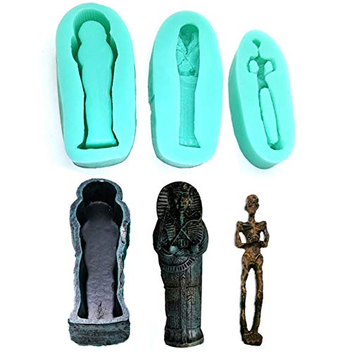 3 Stück Silikonform, Halloween Auferstehung ägyptischer Pharao Sarg Knochen Leiche Modell Silikonform, beängstigende Dekoration Gipsform von Hengshitong