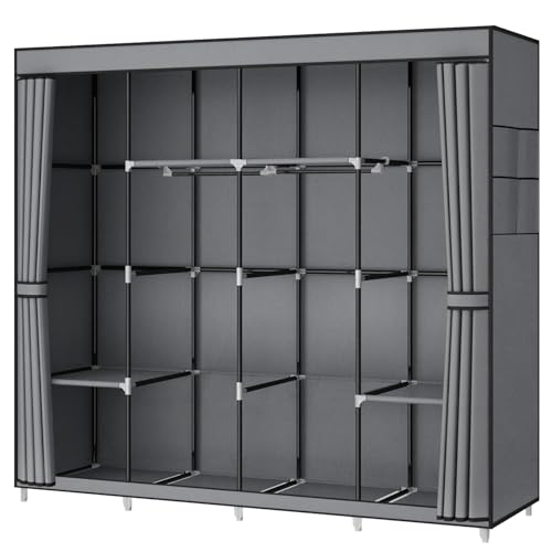Hengsong Kleiderschrank-Stoff,2 Stoffschrank 170x175x45cm,Stoffkleiderschrank Faltbar,Stoffschrank mit Kleiderstange Stabil,Stoffhülle Nicht Separat Anbringen,mit Verdicktes Stahlrohr Ø 16 mm,Grau von Hengsong