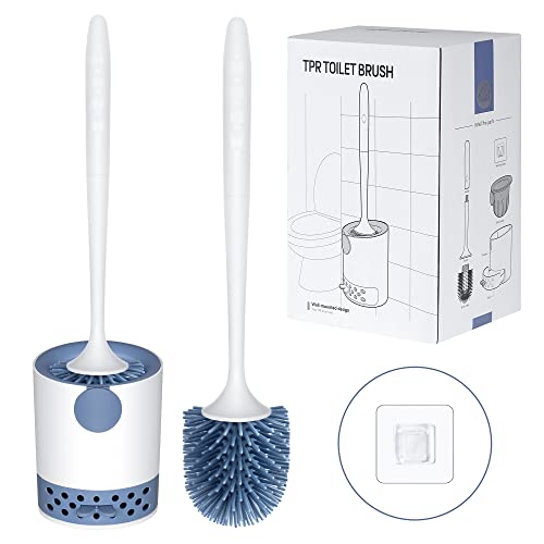 Hengsong Klobürste,2 Toilettenbürste,WC Bürste mit Schnell Trocknendem Halter,Toilet Brush mit Flexiblen Borsten,Wandmontiert Oder Stehend,Ohne zu Bohren,für Badezimmer,TPR&PP,Blau von Hengsong