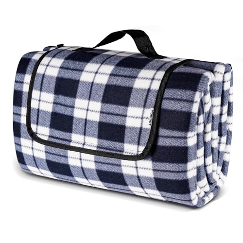 Hengsong Picknickdecke,Picknickdecke Wasserdicht,Picnic Blanket für Camping,Strandmatte,wasserdichte Decke mit PVC Wasserdicht,200×195cm,Blau&Weiß Kariert von Hengsong