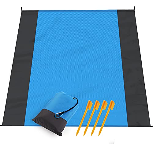 Hengsong Picknickdecken&Strandtuch,Stranddecke Wasserdicht,Strandmatte mit Bergsteigerschnalle,Strandtuch 200x210cm für Camping&Strandurlaub Reisen,Blau&Grau von Hengsong