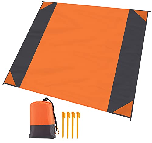 Hengsong Picknickdecken&Strandtuch,Stranddecke Wasserdicht,Strandmatte mit Bergsteigerschnalle,Strandtuch 200x210cm für Camping&Strandurlaub Reisen,Grau&Orange von Hengsong