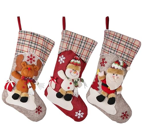 Hengsong Weihnachtssocken,Weihnachtsstrumpf,3 Kuschelsocken Weihnachten für Socken Weihnachten&Weihnachtssocken Kamin&Weihnachtsdeko,Rot,Beige von Hengsong