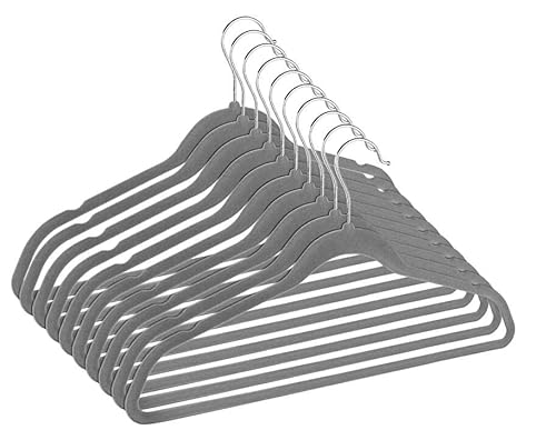 Kleiderbügel,10er Kleiderbügel Samt Grau,mit um 360° Drehbarer Haken,rutschfest,Bügel für Ihre Garderobe in Ordnung Bringen.ca.29.5cmL×20.5cmH×0.5cmB von Hengsong