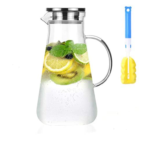 Wasserkaraffe,2.2L Karaffe,Glaskaraffe mit Deckel,Teekanne Glas,Wasserkaraffe Glas,Milchkanne mit Deckel,Wasserkrug,Transparent,Höhe 270mm von Hengsong