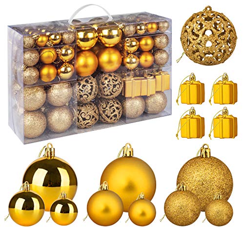 Weihnachtskugeln,105 Weihnachtskugeln Kunststoff Gold,Christbaumkugeln für Weihnachtsbaumschmuck&Christbaumschmuck,Weihnachtsbaum Deko&Weihnachtsdeko von Hengsong