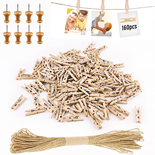 Hengxinc 168 Stück 25MM Mini Holzklammern Klein Mini Wäscheklammern Hochzeit Kleine Holzklammern Für Polaroid Fotos mit 10M Jute String DIY für Fotowand Display Party (Natürliche) von Hengxinc