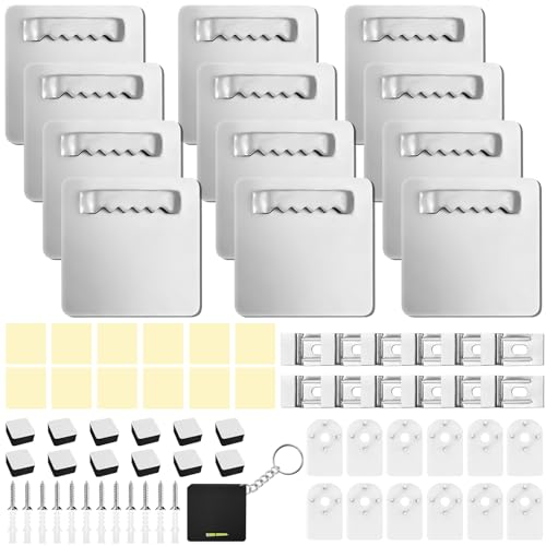 Hengxinchen 12 Stück Stark Acrylglas Aufhängung zum Kleben, Aufhängung für Acrylglasbilder, Bilderhaken Selbstklebend bis 1KG, Multifunktional Bildaufhänger Selbstklebend, Bilderhaken ohne Bohren Set von Hengxinchen