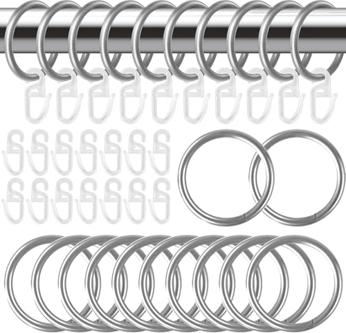 Hengxinchen 40 Stück Metall 30 mm Vorhangringe Vorhang Hängend Ringe mit 80 Stück Kunststoff Gardinenhaken Silbrig Gardinenhaken Transparent Kräuselband Haken für Vorhang Duschvorhang von Hengxinchen