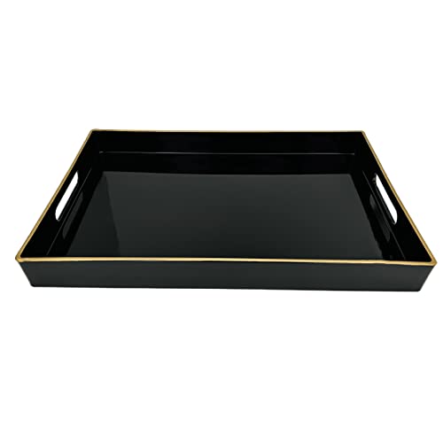 Henilosson Serviertablett mit Griffen, modernes dekoratives Tablett für Couchtisch, rechteckiges Tablett aus Kunststoff für Ottomane, Badezimmer-Waschtisch-Tablett, Dekor, 40.5x26.4x4 cm (Schwarz+GL) von Henilosson