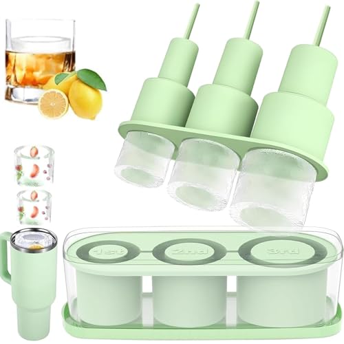 Stanley Cup Eiswürfelform Zubehör, Eiswürfelbehälter Silikon mit Deckel und Behälter, 3 Stück Silikon-Hohlzylinder-Eisform für Cocktails,Whisky,Obst Fruchtpürees(Green, 40Oz) von Henjunu