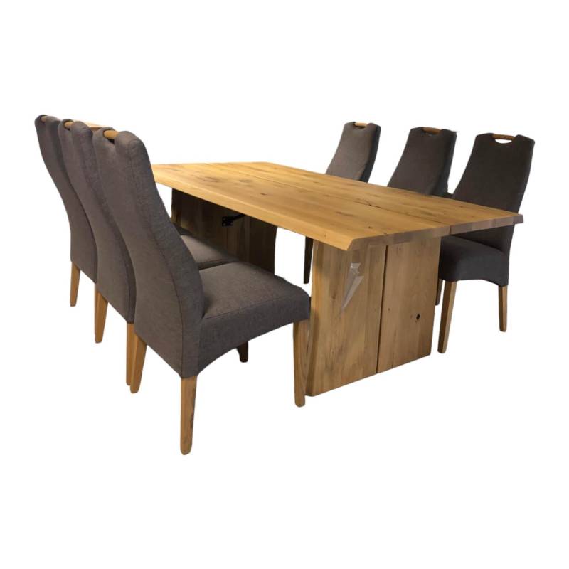 Essgruppe Modell EBT 200 0699 Esstisch Wildeiche Massiv 6 Stühle Stoff Schlammfa... von Henke