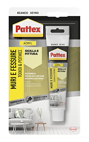 Pattex Weißer Dichtstoff für Wände und Schlitze, Acryl, lackierbar, für Fassaden, Gelenken, Schlitze, geruchlos, Innenanwendung, ohne Lösungsmittel, 50 ml Rohr von Pattex