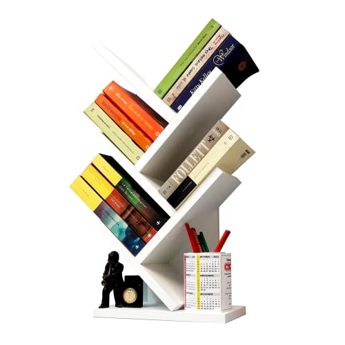 Henor FSC® Holzregal Tischregal Mod. Baum Bücherbord Bibliothek Schreibtisch-Organizer Dekoration 30 x 61 x 18 cm Weiß von Henor