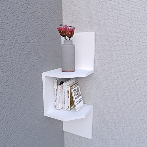 Henor Wand-Eckregal Zickzack-Design aus FSC® Holz Mod.26-2 Regale. Ecke Spezial. 82 x 26 x 26 cm. Weiß von Henor