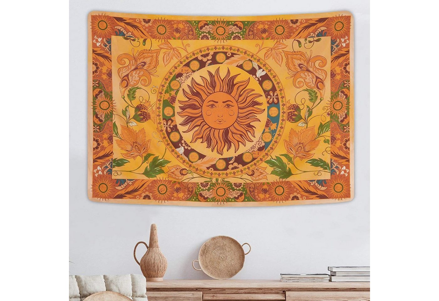 Wandteppich mit brennender Sonne,Wandbehang für Zimmer, 130 x 150 cm, Henreal von Henreal