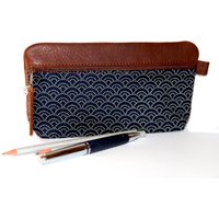 Edel Federmäppchen Groß Leder & Stoff Wellen Japan von HenrietteClaire
