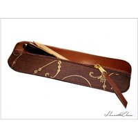 Federtasche Stifteetui Leder & Stoff Glattleder Gold Unikat von HenrietteClaire