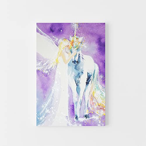 Engel Bild mit Einhorn: "Vereinte Magie" Wandbilder in Lila Weiß mit Engel, Magisch, mystische Bilder Wanddeko (40x60cm) von Henriettes-ART