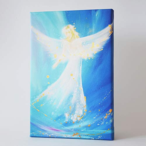 Henriettes-ART Engelbilder, Leinwanddrucke Auf Deinem Weg begleitet - Schutzengelbilder mit Engel in Blau (20 x 30 cm) von Henriettes-ART