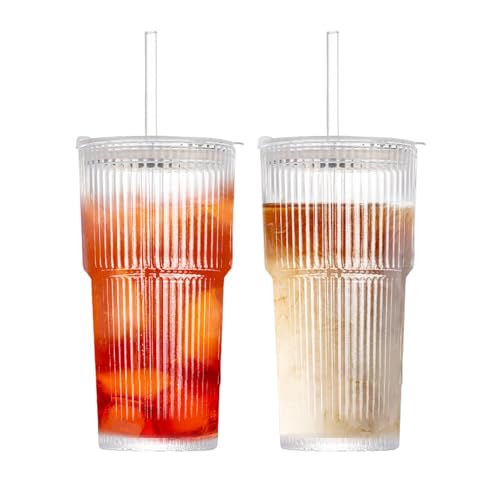 Henrrida 2 PCS Glass Mit Deckel Und Strohhalm, Matcha Glas,Eiskaffee Gläser,Lange Trinkglas,Smoothie,600 ml Luftdichte Und Wasserdichte Konstruktion 20 OZ Geschirrspüler Sicherheit Henrrida 2 PCS Glass Mit Deckel Und Strohhalm, Matcha Glas,Eiskaffee Gläser,Lange Trinkglas,Smoothie,600 ml Luftdichte Und Wasserdichte Konstruktion 20 OZ Geschirrspüler Sicherheit von Henrrida