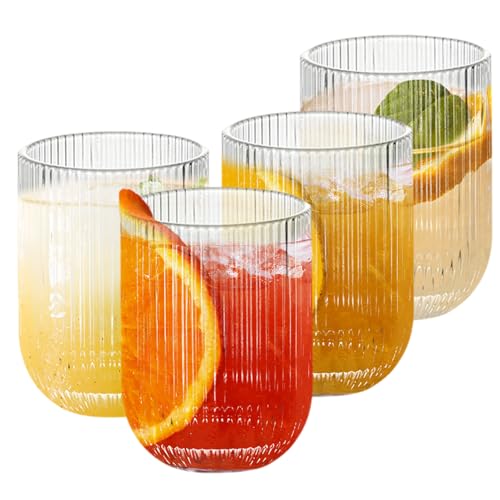 Henrrida Trinkgläser, geriffelte Gläser, gestreift, transparent, Lattegläser, Bierglas, Eiskaffeeglas (323 ml), 6 Stück von Henrrida