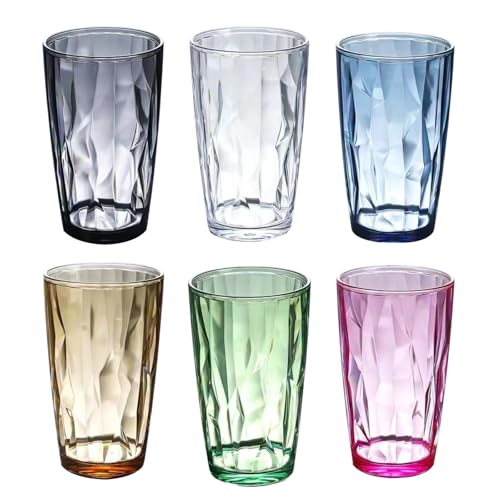 Henrrida Unzerbrechliche Gläser Trinken - Wiederverwendbare Plastikbecher Partyzubehör 6er Set - Acryl Kunststoffbecher, Spülmaschinenfest, Stapelbar für Saft, Biergläser, Milch (490ml) von Henrrida