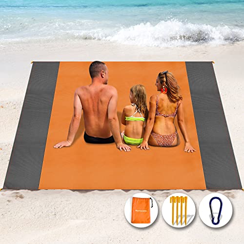 Henrycares Stranddecke Super Groß 200cm x 250cm für Strandurlaub Reisen Camping, Leicht und Tragbar, Schnelltrocknend Sandfrei und Wasserdicht -Orange von Henrycares