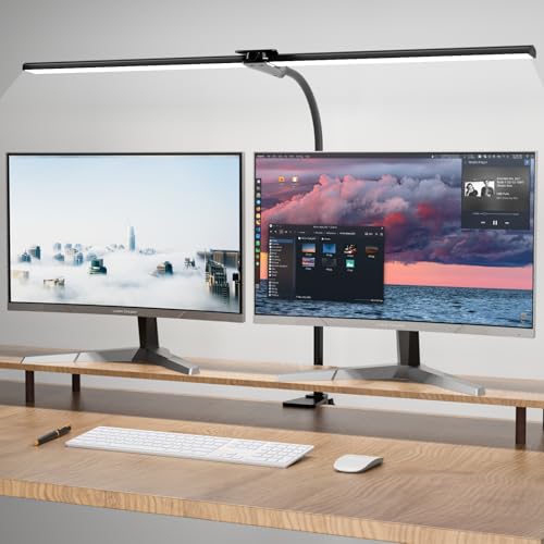 Hensam LED Schreibtischlampe Dimmbar zum Homeoffice, 1800 LM Augenschutz Tageslichtlampe mit 5 Farbtemperatur, Schwanenhals Tischlampe mit Klemmbar, 80cm, Schwarz von Hensam