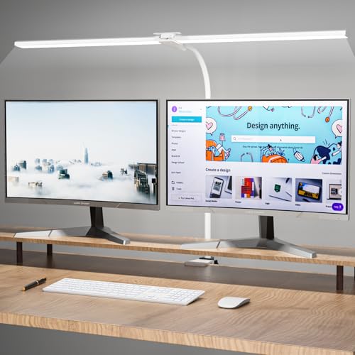 Hensam LED Schreibtischlampe Dimmbar zum Homeoffice, 1800 LM Augenschutz Tageslichtlampe mit 5 Farbtemperatur, Schwanenhals Tischlampe mit Klemmbar, 80cm, Weiß von Hensam