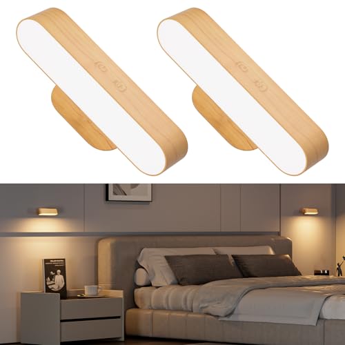 Hensam Akku Wandleuchte Innen, Kabellose LED-Wandleuchte für Schlafzimmer, Wandlampe USB Aufladbar für Bilder, 5 Modi Dimmbare Wandlampen für Wohnzimmer, 2 Stücke von Hensam