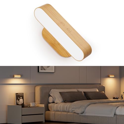 Hensam Akku Wandleuchte Innen, Kabellose LED-Wandleuchte für Schlafzimmer, Wandlampe USB Aufladbar für Bilder, 5 Modi Dimmbare Wandlampen für Wohnzimmer, Treppen, 360° Drehbarer von Hensam