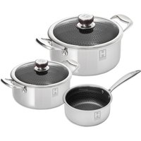 HENSSLERS Topf-Set Set, 1 Universaltopf Ø 20 cm und Ø 24 cm mit Deckel, 1 Stieltopf 2,2 l, 5 Stk. tlg. Edelstahl von Hensslers