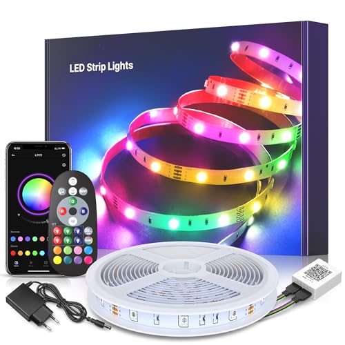 Hensunquv LED-Streifen, 30 m (15 mx2), RGB LED-Streifen, gesteuert durch Bluetooth, App-Fernbedienung, flexibel, mehrfarbig, für Schlafzimmer, Bar, Küche, Hochzeit, Party von Hensunquv