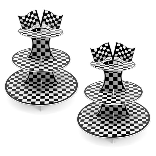 Hensych Cupcake Ständer mit 3 Etagen aus Karton, 2 Stück Rennauto Party Favors 3 stöckige Cupcake-Halter von Hensych