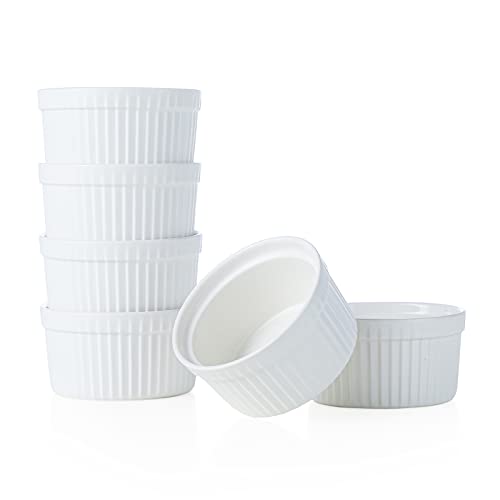 120ml Soufflé Förmchen Porzellan, Henten Home 6er Set Auflaufform zum Backen, Pudding, Crème Brûlée, Puddingbecher, Dip zum Servieren, Ofen-, Mikrowellen- und Spülmaschinenfest (120ml,Matt Weiß) von Henten Home