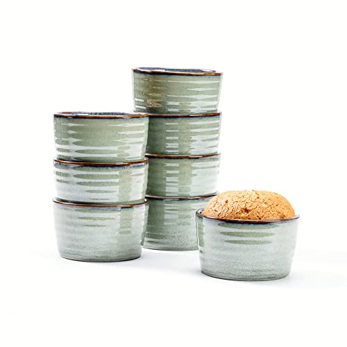 8er Set Soufflé Förmchen, Porzellan Schälchen Grün 240 ml, Creme Brulee Formen aus Porzellan für Muffins, Cupcakes, Dessertschalen Backofenfest Set für 8 Personen von Henten Home