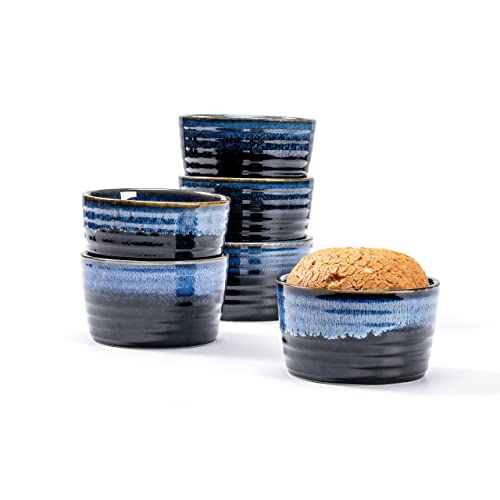 Creme Brulee Schälchen Keramik, Ofenfeste Soufflé Förmchen Blau - 6 x 240ml für 6 Personen, Dessertschale für Muffins, Cupcakes, Anzug Ofenfest Mikrowelle - Porzellan Schälchen Blau von Henten Home
