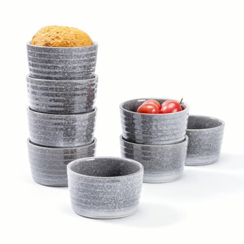 Dessertschale Keramik, Set Backofenfest Schale Grau, Creme Brulee Schälchen Porzellan - Mini Auflaufformen 240 ml, 8er Set, Schüssel für Ofenfest Mikrowelle - 10 x 5 cm von Henten Home