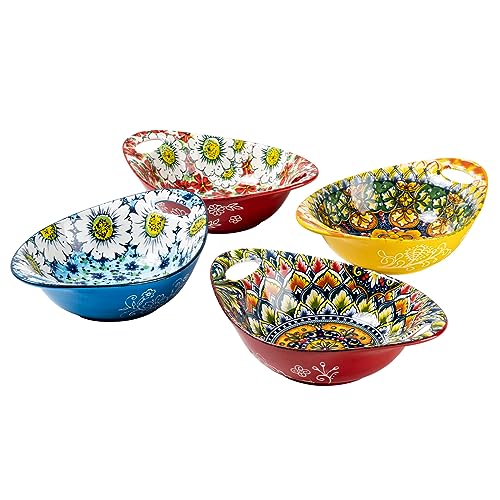 Henten Home Müslischalen Bohemian Stil, Schalen Set für Salat | Suppe | Pasta - 4er Bunte Servierschalen Set, Keramik Müsli Schüssel Salatschale 560ml von Henten Home