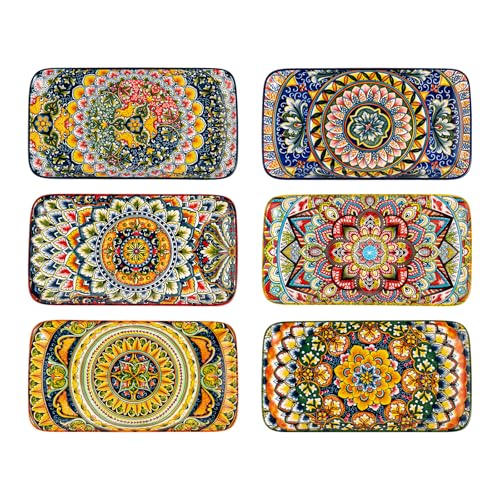 Henten Home Servierplatte 6er, Kuchenplatte Rechteckig 25.5cm/10", Servierteller für Vorspeisen, Sushi, Obst, Salat, Dessert - Mikrowellen-/Ofen-/Spülmaschinenfest - Mehrfarbig von Henten Home