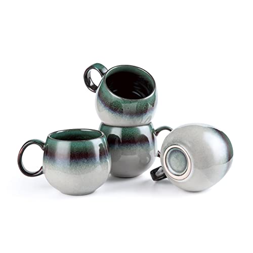 Tassen Set Porzellan, 4-Piece Ceramic Mug Set, Geschirr Tasse Becher für 4 Personen Vintage Grün - Kaffeebecher Set 4er - 600ml von Henten Home