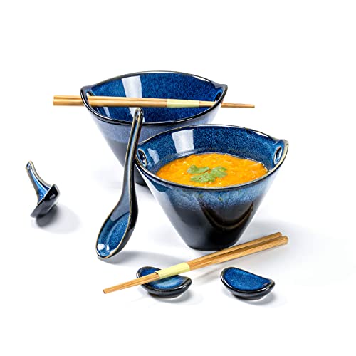 Japanisches Geschirr Ramen, Porzellanschüsseln für Müsli, Suppe, Salat und Pasta, Porzellan Schüsseln - 600 ml,Blau von Henten Home