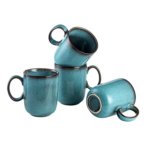 Kaffeetasse Set, 4 teilig Tasse aus Steingut, Kaffeetasse Blau - 400ml, Tafelservice Modern Aussehen, Mikrowellen und Spülmaschinenfest von Henten Home