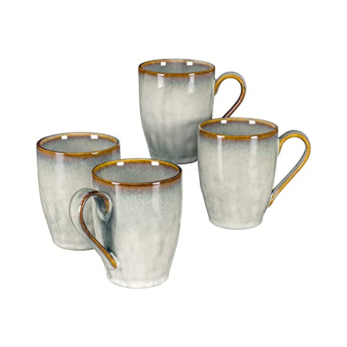 Henten Home Kaffeetasse Steingut, 4er Set Kaffeebecher Keramik - 350ml für Kaffee, Cappuccino und Latte Macchiato - Beige von Henten Home