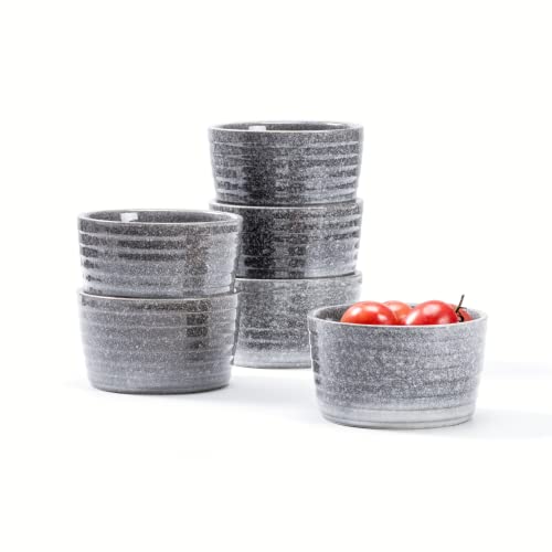 Kleine Schale Keramik Grau, 6er Set Soufflé Förmchen - 10 cm, Mini Souffléförmchen Auflaufformen für Fondants Muffins Souffles - 240ml von Henten Home